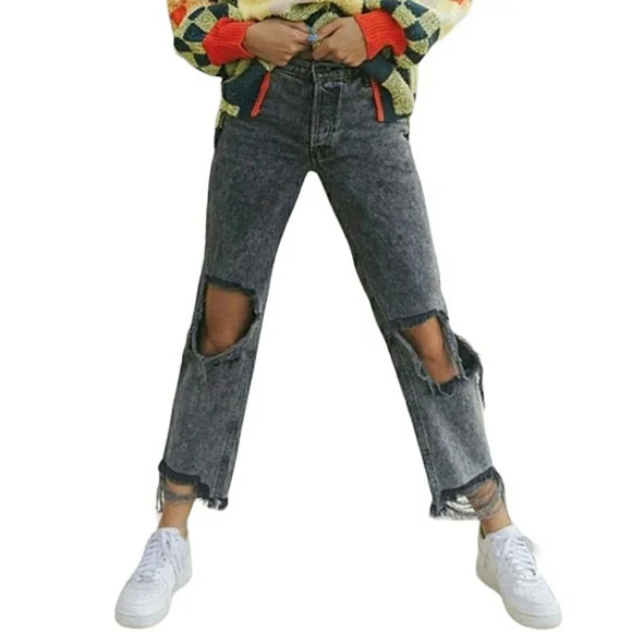 Free People We The Free Maggie Distressed Raw Hem Bottlerocket Mid-Rise Jeans 26 - Picture 8 of 16